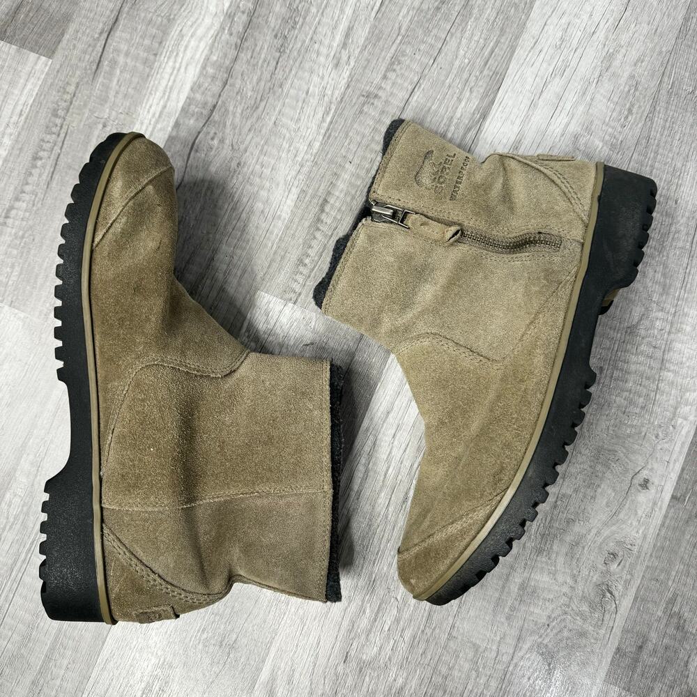Sorel Suede Ankle Boots Taupe Winter Boots Side Zip Women's 10 1/2 - Picture 4 of 9
